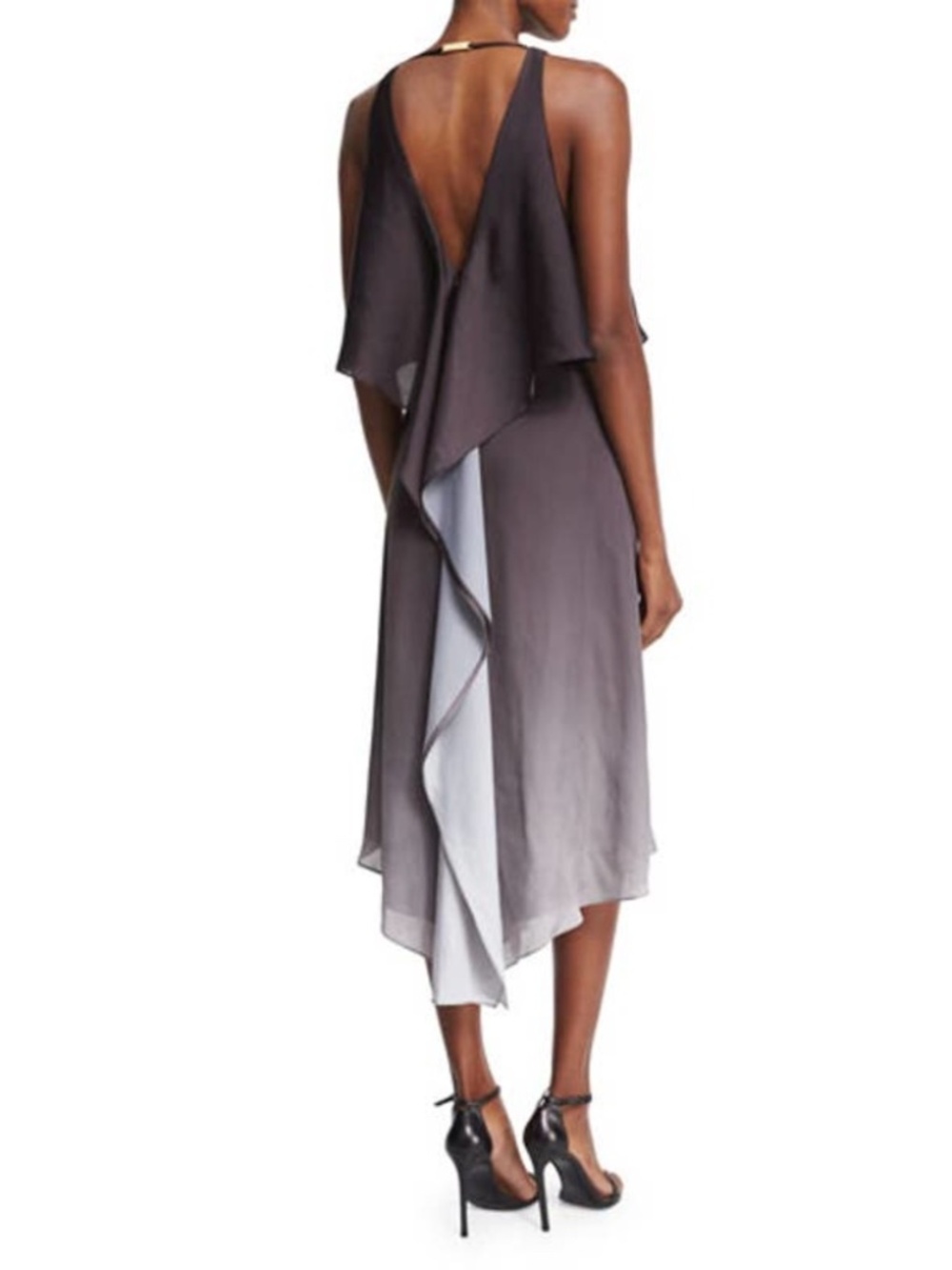 Halston Heritage Ombré Draped Hi-Low Dress Size 0 Black Grey